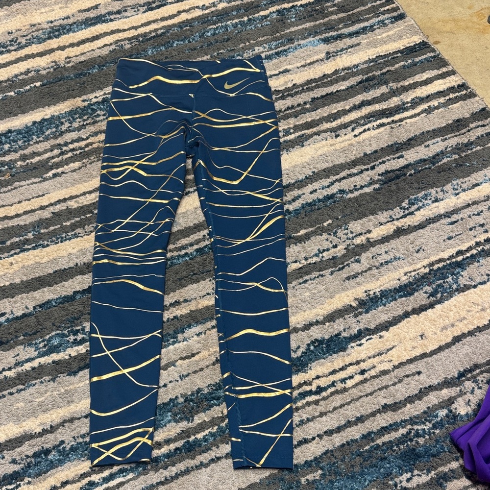 Nike Navy and Gold Striped Leggings